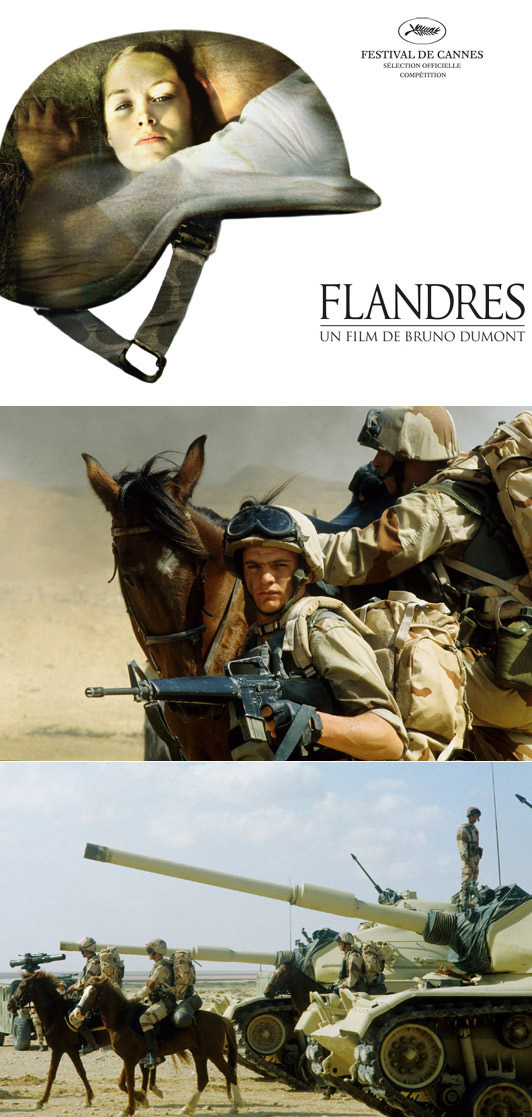 Promotion film poster of “Flandres” (2006) and scenes from this war movie. © Tadrart