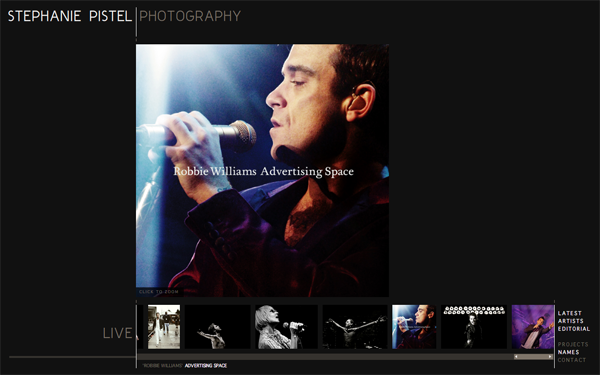1119 Stephanie Pistel Photography // Robbie Williams, Alicia Keys And Much More @ 100 Best Flash Websites