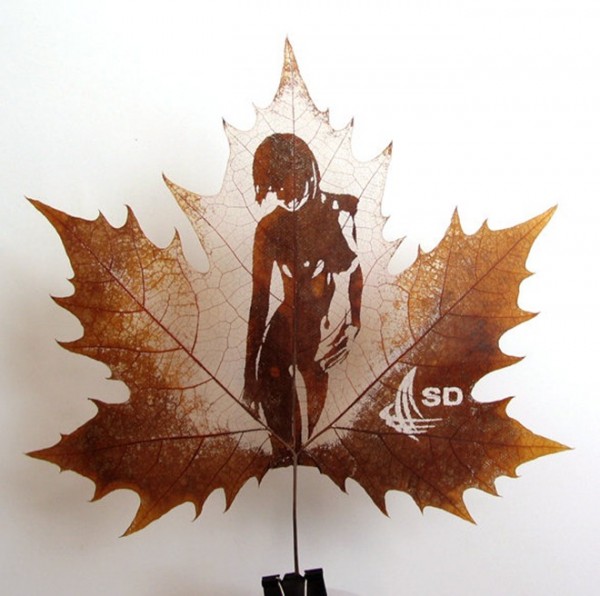 Incredible Dry Leaves Paintings Artonleaf1 600x596 Incredible Dry Leaves Paintings