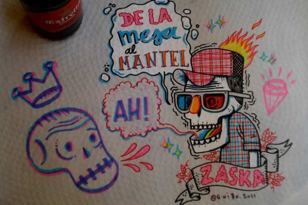 El Guibo illustrations on restaurant table 04 el guido 600x400 El Guibo illustrations on restaurant table