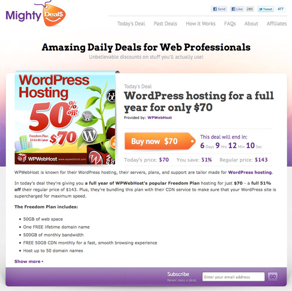 md4 WordPress hosting for a full year for only $70