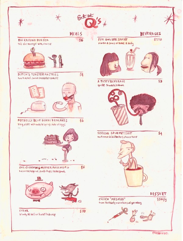 scannedQsMenu 600x793 Rezatron s Pulp Fiction Diner Menu