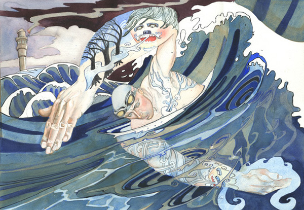 the swimmer greek myth The swimmer, Greek myth about Leander and Hero, watercolour illustration by Daniel Mackie.