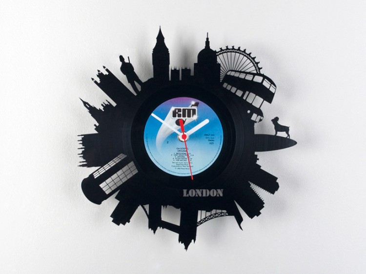 city01 750x562 Vinyl Record City Wall Clocks