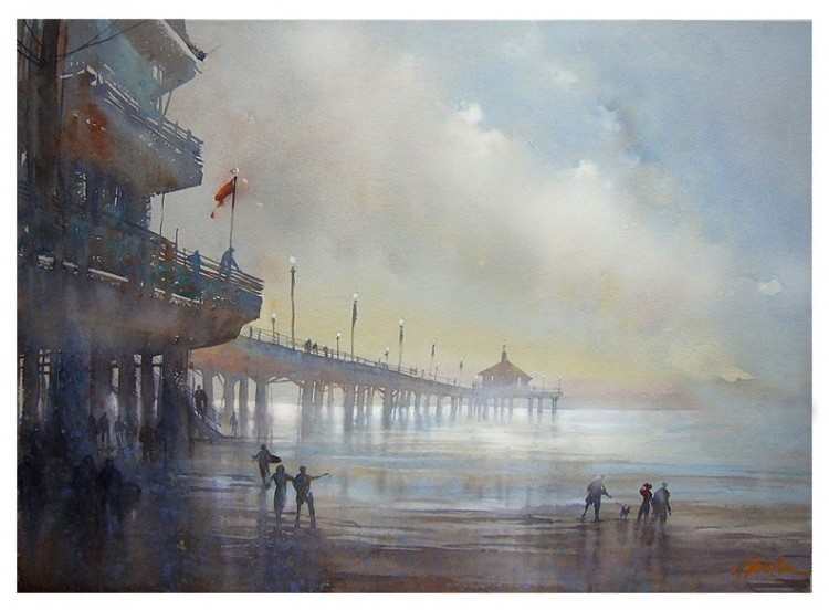 Thomas W Schaller Watercolor Paintings manhattan beach pier 750x552 Thomas W Schaller Watercolor Paintings