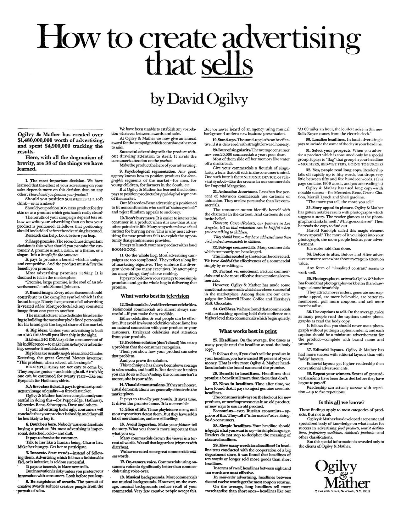 How To Create Advertising That Sells by David Ogilvy A Classic Ogilvy Ad How To Create Advertising That Sells by David Ogilvy A Classic