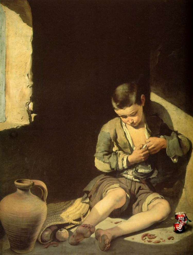 beggar coke 750x989 Beggar with Coke   Classic Artworks Revisited Series // by Luigi di Silvanni
