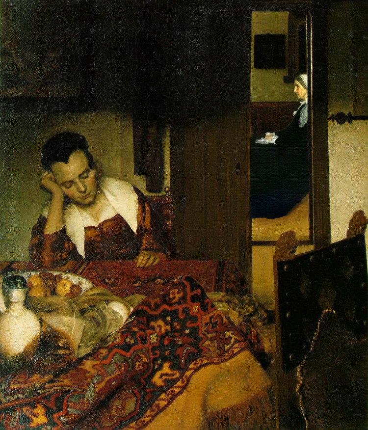 vermeer.girl asleep1 750x876 Girl asleep at Whistler mother´s house – Classic Artworks Revisited Series // by Luigi di Silvanni