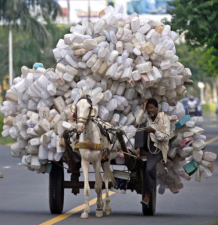 Overloaded Carts Bring Paper, Plastic, Bottles for Recylcing 134 Overloaded Carts Bring Paper, Plastic, Bottles for Recylcing