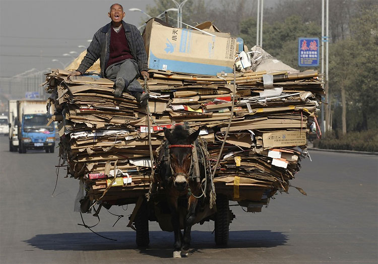 Overloaded Carts Bring Paper, Plastic, Bottles for Recylcing 57 Overloaded Carts Bring Paper, Plastic, Bottles for Recylcing