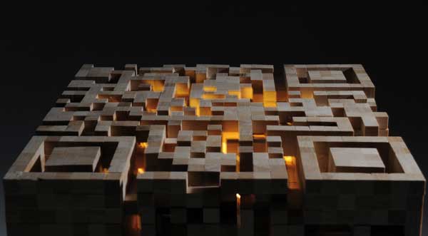 QR Code Sculpture 04 Wooden QR Code Sculpture