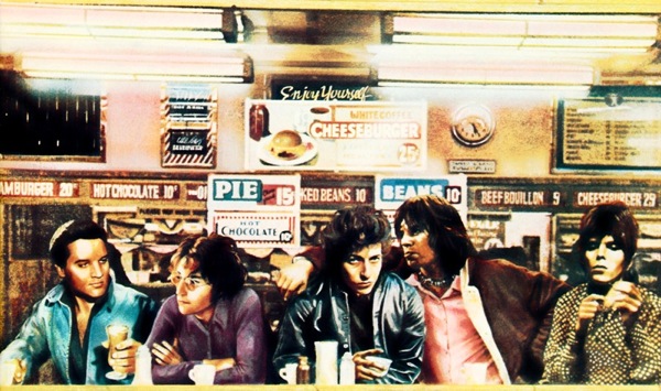 Elvis JIm Mick John Bob drinking coffee rock dreams Guy Peellaert Rock Dreams