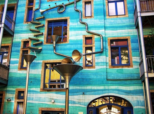 Musical Rain Gutter Funnel Wall in Dresden, Germany Gutter Musical Rain Gutter Funnel Wall in Dresden, Germany