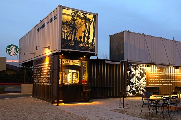 Starbucks Coffee Built From Recycled Shipping Containers Starbucks Starbucks Coffee Built From Recycled Shipping Containers