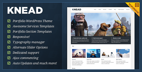 01 knead banner   large preview11 40 Premium Responsive Portfolio WordPress Themes 