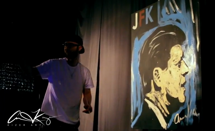 JFK Speed Painting x Kizer Arts 750x458 Stunning JFK Portrait Painted in Under 6 Minutes to Nero & Skrillex Remix   Promises [Video]