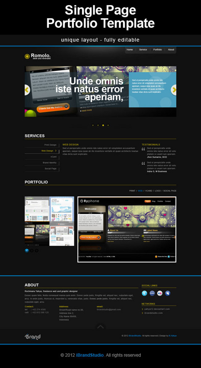 free one page template preview pic on Design You Trust free one page template preview Free Single Page Portfolio Romolo (PSD)