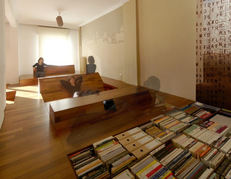 Greece Apartment with In Ground Library & Lounge Built In Library Lounge 750x583 Greece Apartment with In Ground Library & Lounge