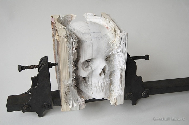 Skull Carved from Books Lasserre Skull 1 Skull Carved from Books