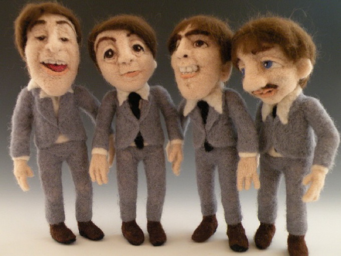 71a68 Felted Stars Beatles 8 Kay Petals Needle Felted Celebrity Wool Sculptures