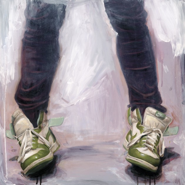 selfportraitshoe 630x632 Sneakers oil paintings by Joe DeLorenzo