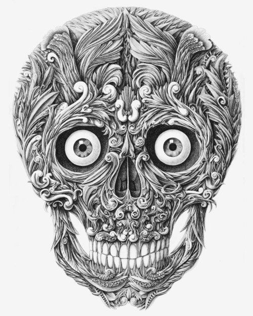 Latvian artist Alex Konahin spent two weeks drawing this gorgeous skull for