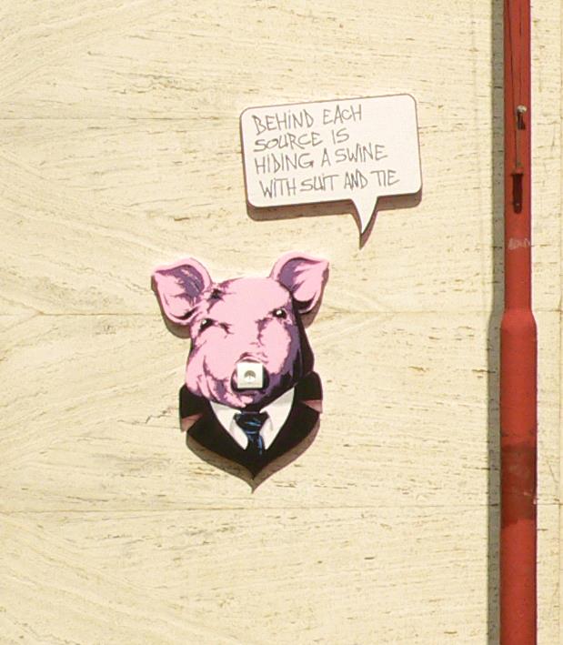 Swine with suit and tie: Street art at Ministry of Finance. 546727 380949478621913 136910779692452 1119275 1493434726 n Swine with suit and tie: Street art at Ministry of Finance.