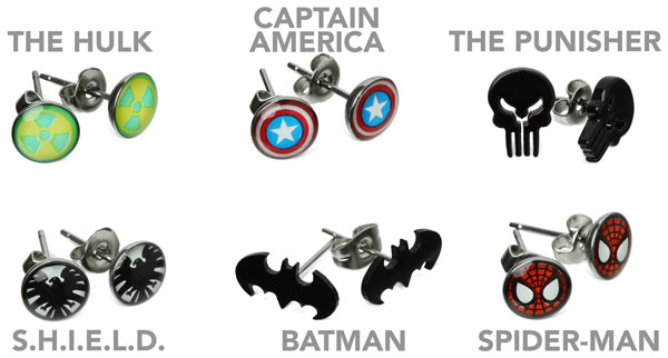 Superhero Earrings Hulk | Batman | Captain America | SHIELD | Punisher | Spiderman edd3 superhero earrings grid Superhero Earrings Hulk | Batman | Captain America | SHIELD | Punisher | Spiderman