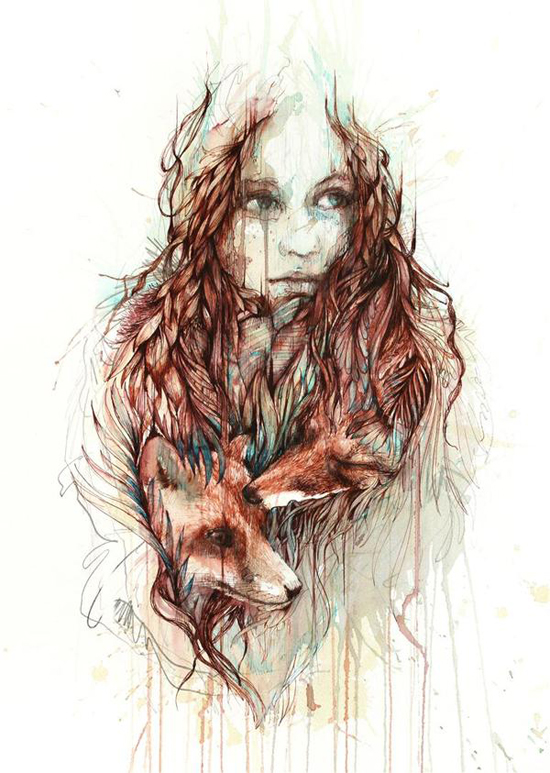  Human and floral forms, illustration by Carne Griffiths