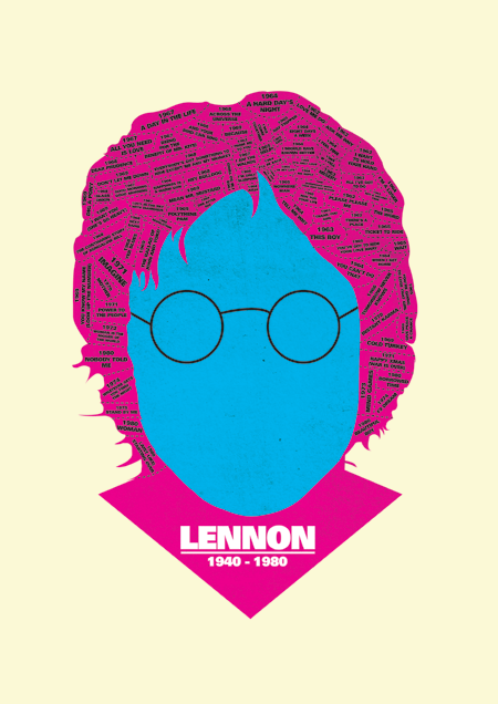 lennon print pic on Design You Trust lennon print discography phrenology by @needledesign (Dylan/Bowie/Elvis/Lennon)