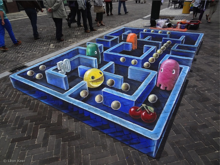 3dstreetpaintingpacman01 Incredible 3D Pac Man Street Painting by Leon Keer
