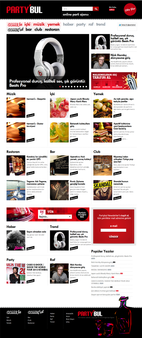 Partybul Evde ya da dışarıda eğlence hayatına ait herşey User friendly party based website: Partybul.com