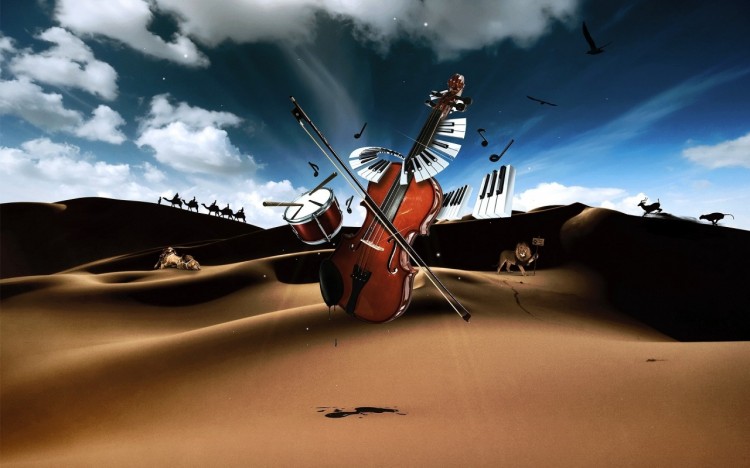 Beautiful 3D Wallpapers for You drum violin piano in desert 1280x800 wallpaper 3885 750x468 Beautiful 3D Wallpapers for You