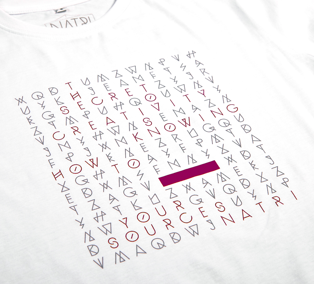 08 natri word search white detail NATRI   Shirt Label   word search   white shirt