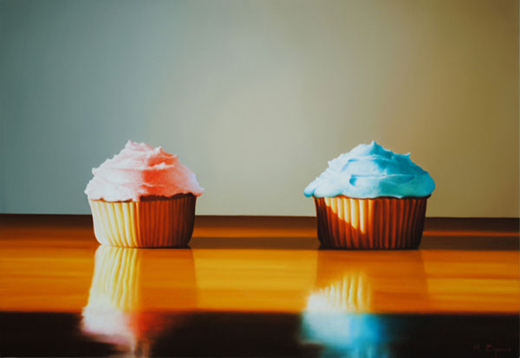 Pink   Blue Cupcakes 18x26 med file Paintings by Michael Zigmond