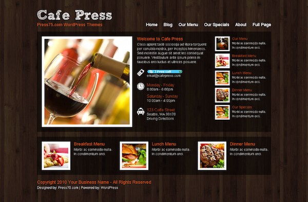 cafe press 15 beautifully Designed Wordpress Restaurant Themes