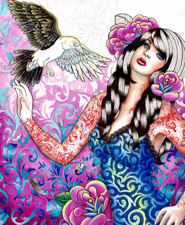 Tattoo Illustrations by Carissa Rose Stevens crow pin up painting wip by acidtrashdoll600 729 Tattoo Illustrations by Carissa Rose Stevens