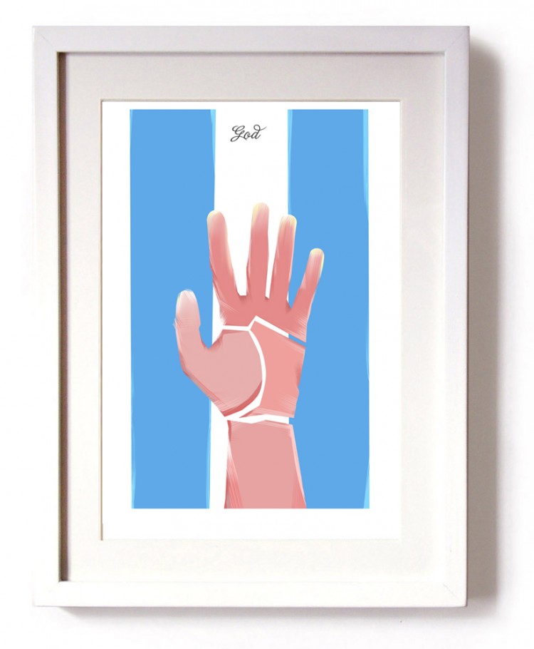 god white frame 750x910 MARADONA — POSTERS OF HANDS by Rocco Malatesta