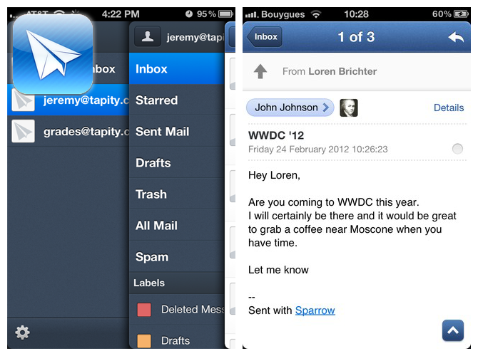sparrow 7 iPhone app interfaces that “Think Different”