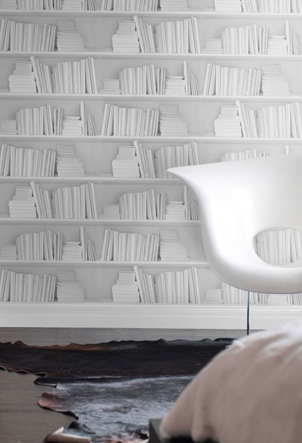 Bookshelf Wallpaper by Young & Battaglia wallpaper white12 Bookshelf Wallpaper by Young & Battaglia