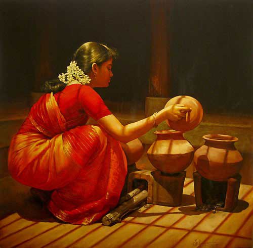 art 34 25 Beautiful Rural Indian Women Paintings by Tamilnadu artist ilayaraja
