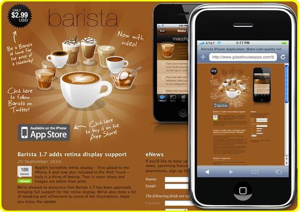 Showcase of 38 Well Designed iPhone Application Websites barista Showcase of 38 Well Designed iPhone Application Websites