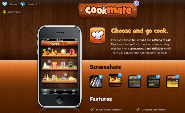 Showcase of 38 Well Designed iPhone Application Websites cookmate Showcase of 38 Well Designed iPhone Application Websites
