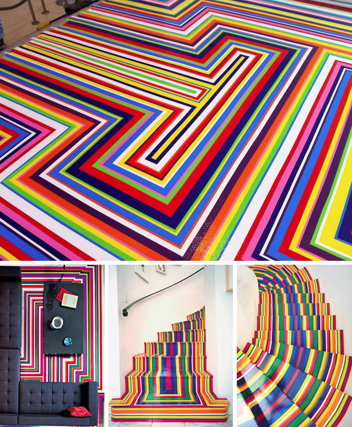 Colorful Taped Surfaces jim lambie collabcubed Colorful Taped Surfaces