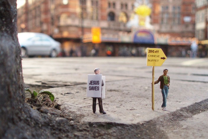 Amazing Little People Miniature Work By Slinkachu 10 jesus saves Amazing Little People Miniature Work By Slinkachu