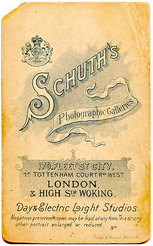 01 Schuths London Woking Vintage Photographic Studio Cards