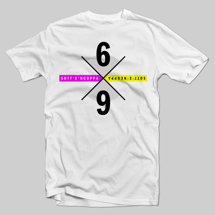 vintage smorfia napoletana 69 sott e ncoppa w 69 sott e ncoppa (upside down) t shirt. Neapolitan Smorfia collection