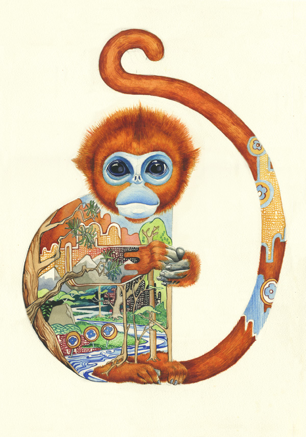 Golden Fur Watercolour of a Golden Snub Nosed Monkey by Daniel Mackie Golden moneky Golden Fur Watercolour of a Golden Snub Nosed Monkey by Daniel Mackie