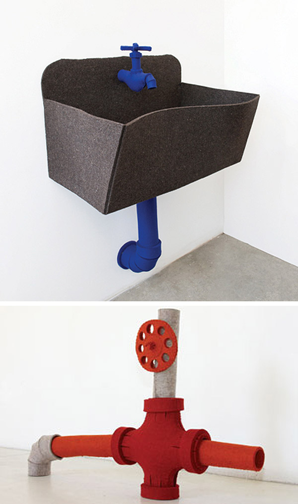 Johanna Unzueta collabcubed Felt Pipes and Faucets Sculptures