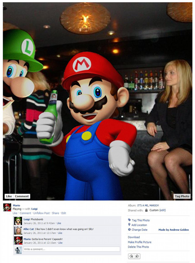 Mario Bros Video Game Character Facebook Profiles Video game Characters Get Real with Facebook Photos
